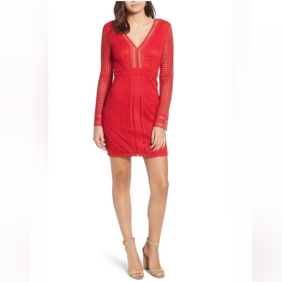 Astr The Label Mesh Body-Con Red Dress women’s size S - Picture 1 of 11